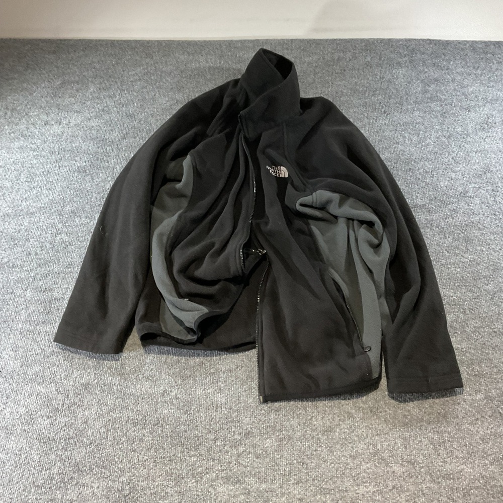 The North Face Mens XL Full Zip Fleece Jacket Black Grey Two Tone Repair Needed